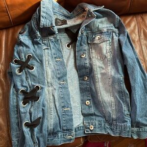 Love Tree Women's Laced Detail Denim Jean Jacket